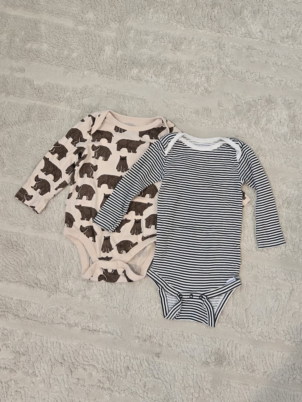 Gap Gerber - Set Of 2 Baby Long-Sleeve Bodysuits - Bear Print & Black Stripe